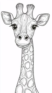 可爱长颈鹿黑白线稿图