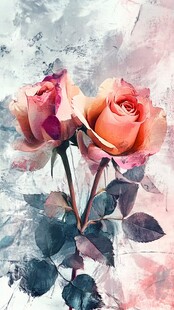 两枝柔美水彩风粉色玫瑰