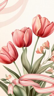 浪漫粉色郁金香插画