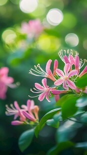娇艳忍冬花绽放绿意间