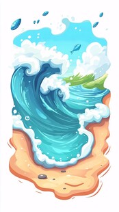 海浪拍打沙滩的夏日景象