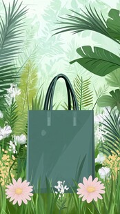 绿叶花丛中的时尚手提袋