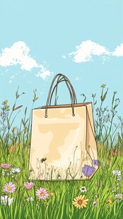 草地上的购物袋