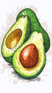 手绘牛油果插画展示