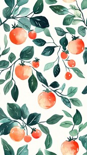 手绘橘叶果实清新图案