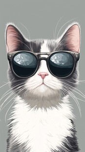 时尚酷猫戴墨镜萌态十足