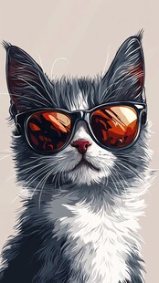 时尚酷猫戴墨镜萌态十足