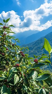 山间绿植映蓝天美景