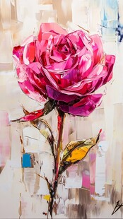 粉色玫瑰油画艺术之美