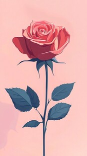 单支红玫瑰插画