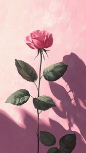 粉色单枝玫瑰的唯美光影
