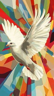 彩色背景上飞翔的白鸽