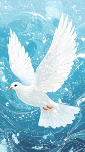 白鸽在蓝色水纹中展翅飞翔