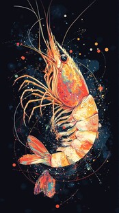 水彩风灵动大虾艺术插画