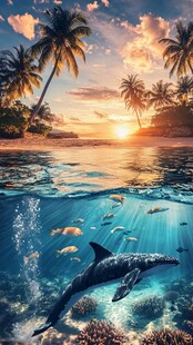梦幻海滨海豚共舞美景