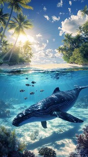 梦幻海洋鲸鱼与热带风光