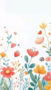 手绘缤纷花卉边框插画