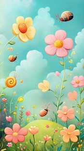 春日花丛中的昆虫与花朵