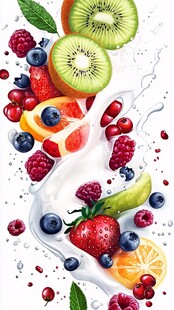 水果与牛奶的活力碰撞