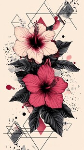 几何背景下的艳丽扶桑花