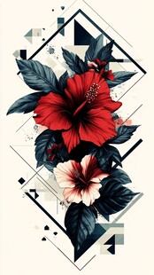 几何风格芙蓉花插画
