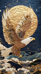 金月雄鹰振翅于波涛之上