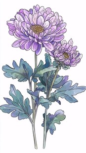 紫色菊花插画 清新雅致
