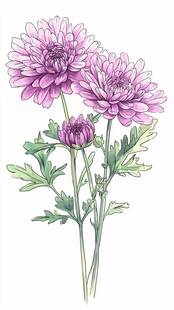 紫色菊花插画 清新雅致
