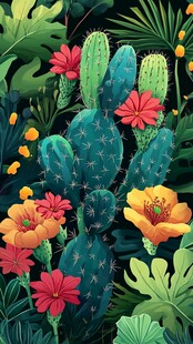 多彩仙人掌与热带植物景观
