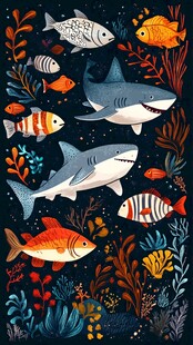 海洋世界 鲨鱼与多彩鱼类