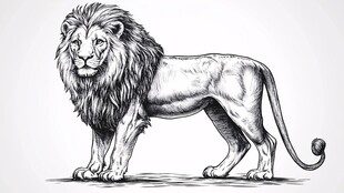 站立雄狮黑白手绘插画