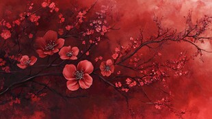 红梅绽放 红韵雅致图景