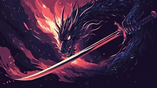 剑指黑龙的奇幻战斗场景