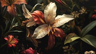 复古风百合花与多彩花卉