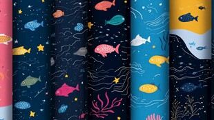 海洋风多彩鱼类图案集合