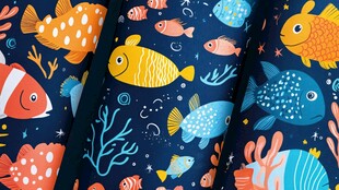 海洋风多彩鱼类图案布料