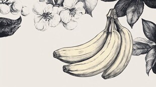 手绘香蕉与花卉静物图