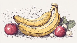 手绘香蕉苹果静物插画