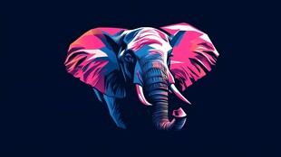 霓虹色大象头像插画