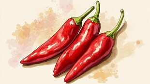 水彩绘三只鲜红辣椒