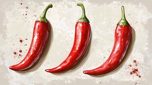三颗鲜红辣椒的生动呈现
