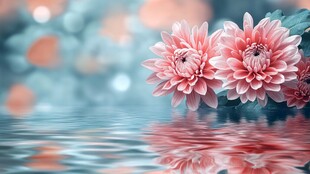 水中粉菊 梦幻倒影之美