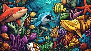 海底奇幻鱼群与多彩珊瑚