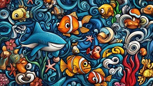 海洋动物欢乐畅游插画