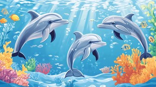 海底海豚共游梦幻景象