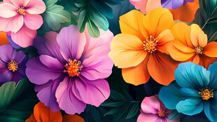 绚丽多彩花卉绽放画面