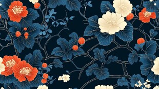 深蓝底花卉中式图案设计