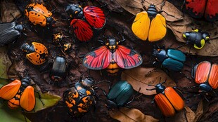 多彩甲虫齐聚枯叶之上