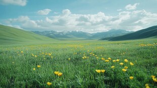 草原花海与远山美景
