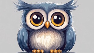 可爱蓝毛猫头鹰插画